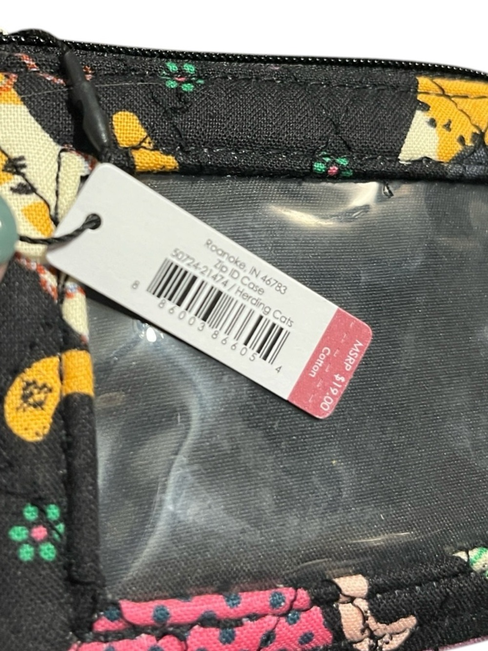 Vera Bradley Quilted Black Floral Keychain Coin Purse ID Case in Herding Cats - Picture 4 of 5
